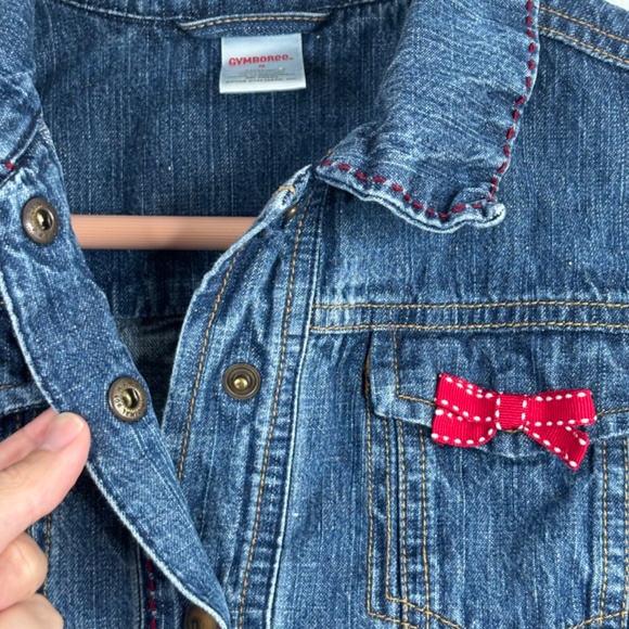 VTG Y2K Gymboree Embroidered Denim Jacket 9 Preppy Fall Classic Red Bows Ruffle - Picture 3 of 10